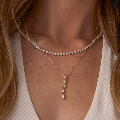 Yellow Gold Lab Diamond Cluster Tennis Necklace On Figure