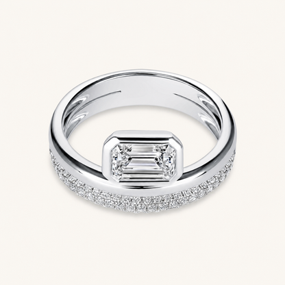 White Gold Lab Diamond Emerald Double Layer Ring