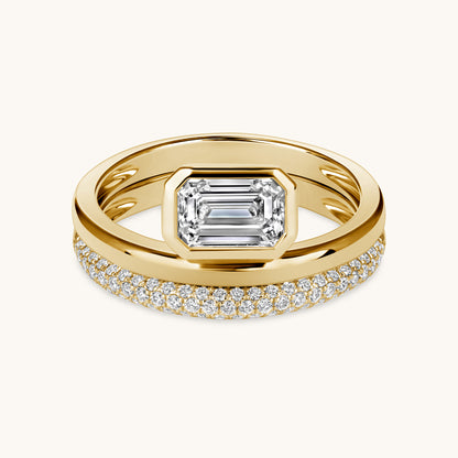 Yellow Gold Lab Diamond Emerald Double Layer Ring