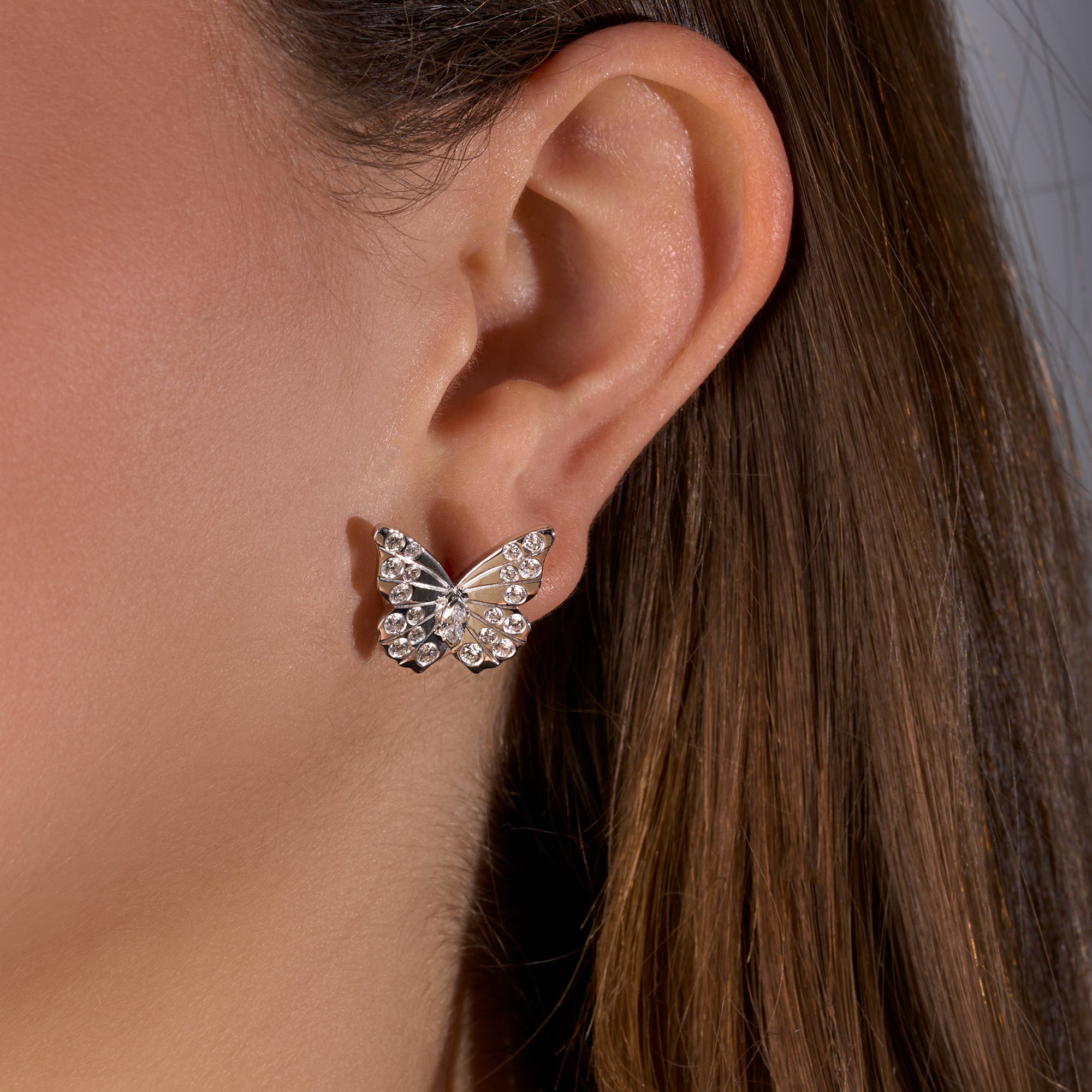 White Gold Large Marquise Diamond Butterfly Stud Earrings On Figure