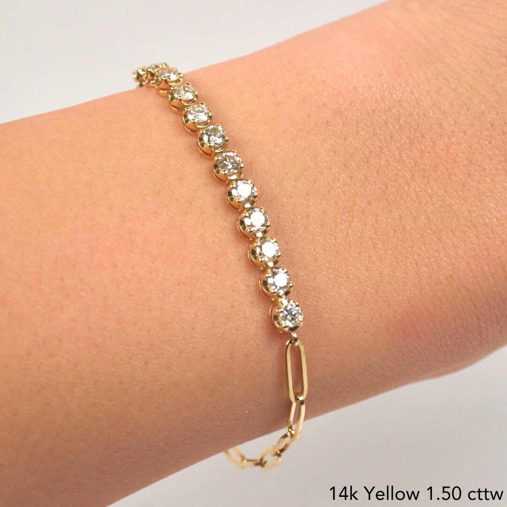 Half Diamond Tennis Linked Up Chain Bracelet