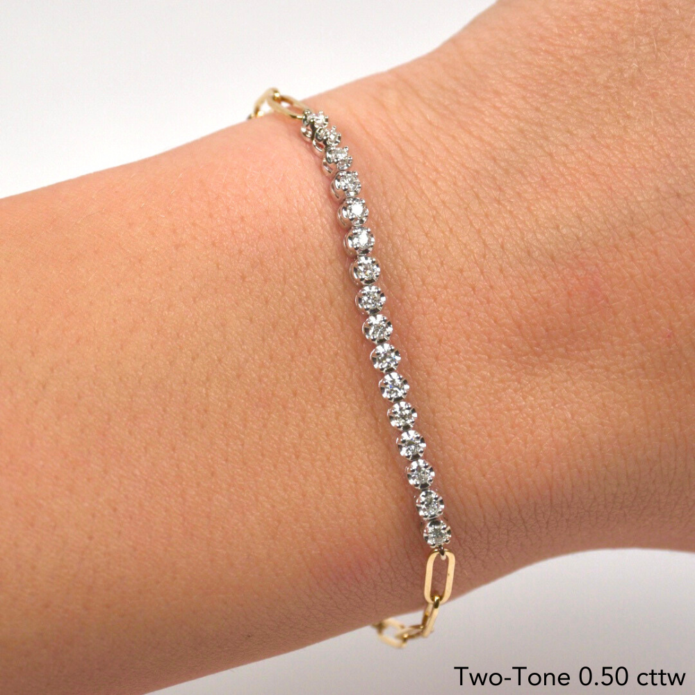 Half Diamond Tennis Linked Up Chain Bracelet