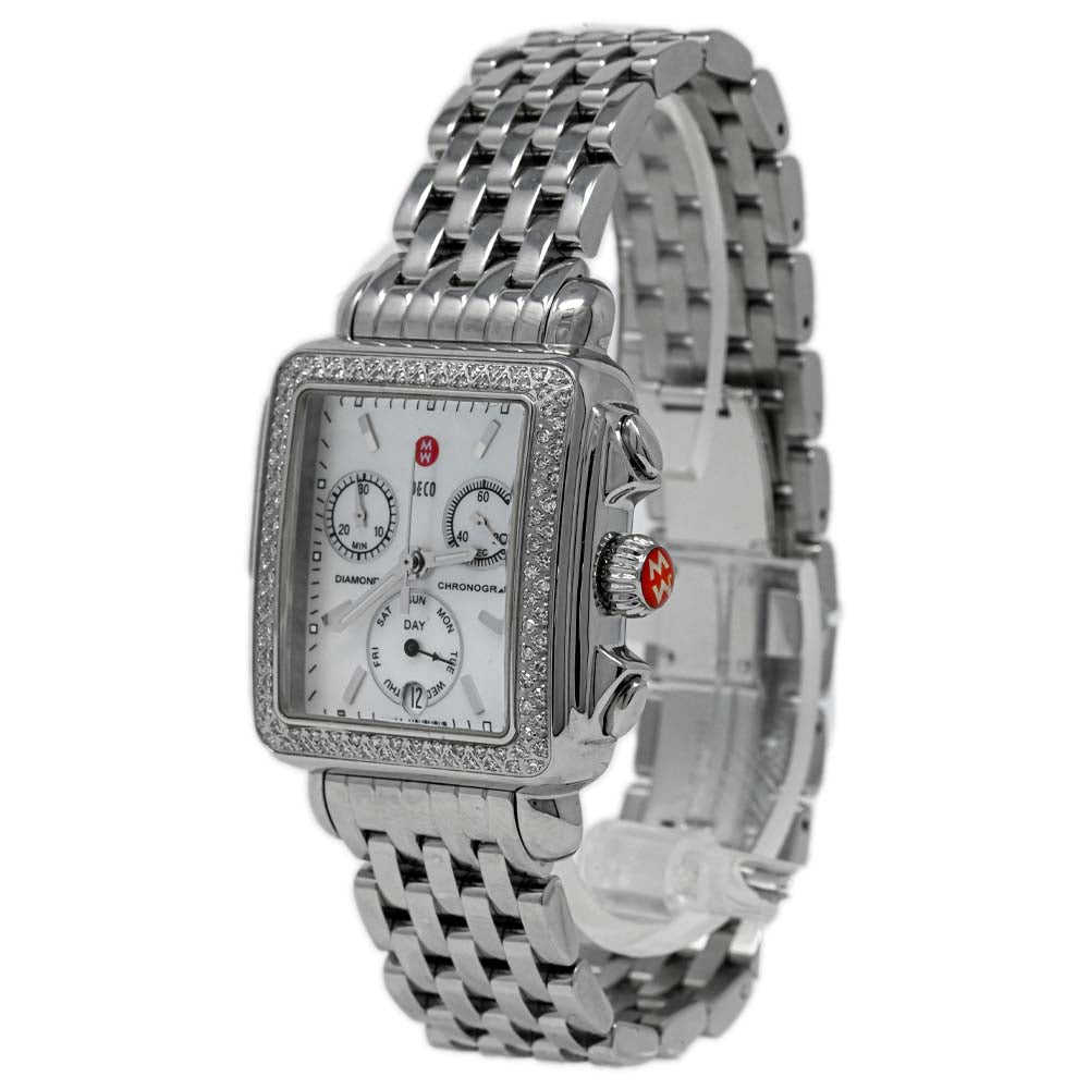 Michele Ladies Deco Day Stainless Steel 33mm Chronograph MOP Stick Dial Watch Reference #: MW06P01A1025 - Happy Jewelers Fine Jewelry Lifetime Warranty