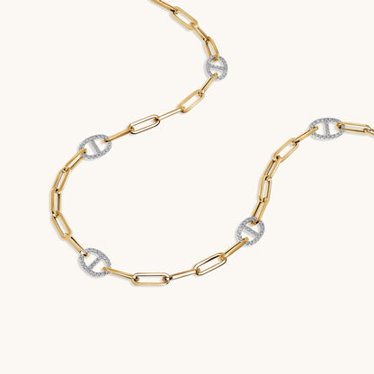 Two Tone Gold Mariner Paperclip Chain Necklace