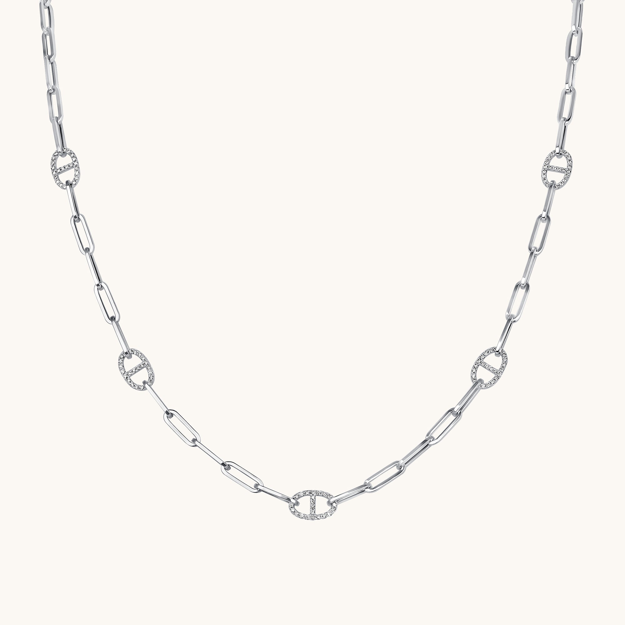 White Gold Mariner Paperclip Chain Necklace