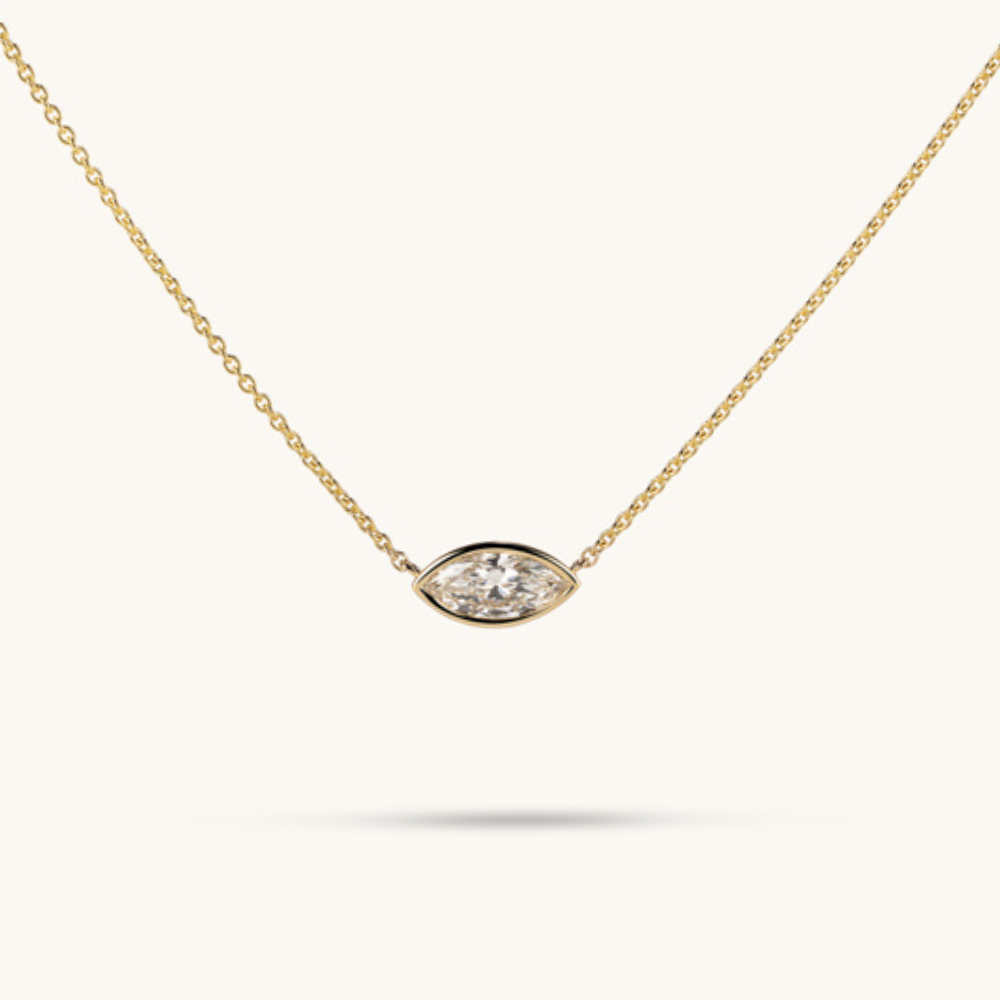 East-West Lab Diamond Solitaire Bezel Pendant