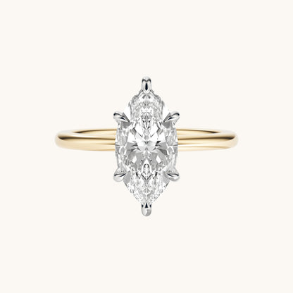 Marquise Lab Diamond Solitaire Engagement Ring with Hidden Halo