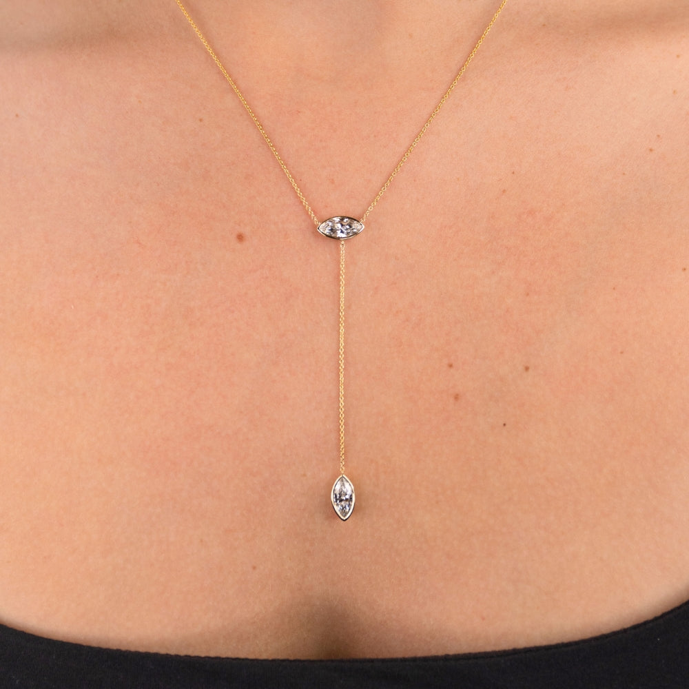 The Double Marquise Lab Diamond Lariat Necklace - Happy Jewelers Fine Jewelry Lifetime Warranty