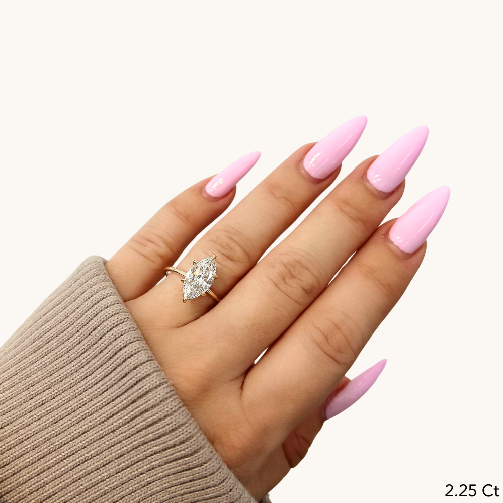 Marquise Lab Diamond Solitaire Engagement Ring with Hidden Halo - Happy Jewelers Fine Jewelry Lifetime Warranty