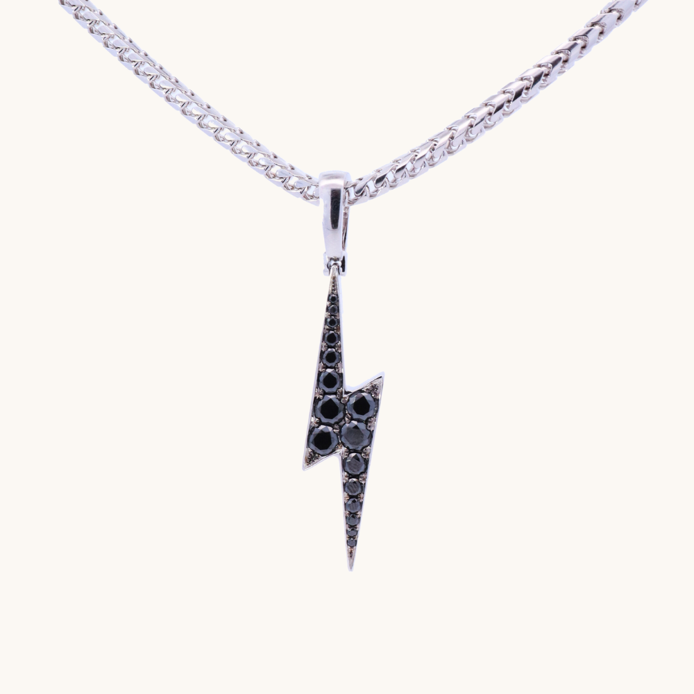 Men's Black Moissanite Lightning Bolt Necklace