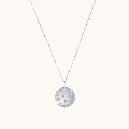 Moon and Stars Diamond Coin Pendant Necklace - Happy Jewelers Fine Jewelry Lifetime Warranty