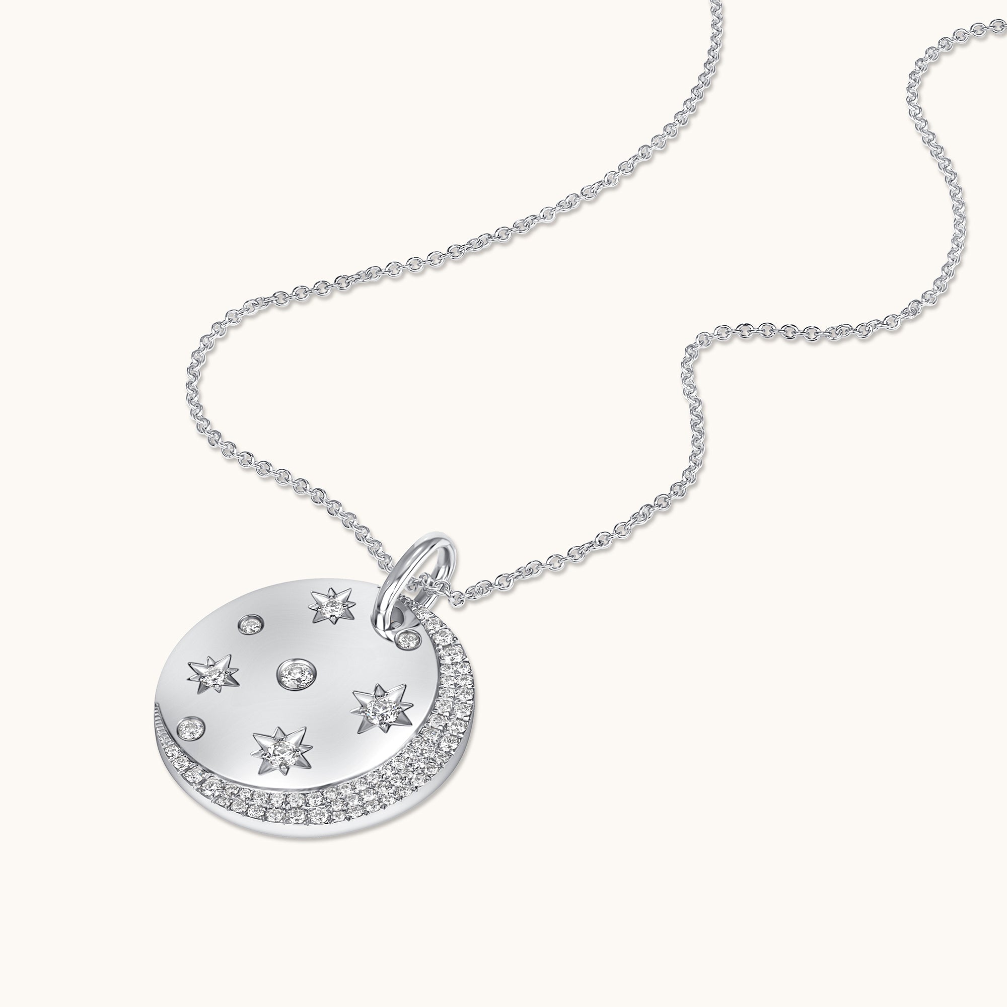 Moon and Stars Diamond Coin Pendant Necklace - Happy Jewelers Fine Jewelry Lifetime Warranty