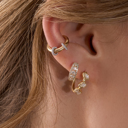 Yellow Gold Multi-Diamond Bezel Huggies On Figure