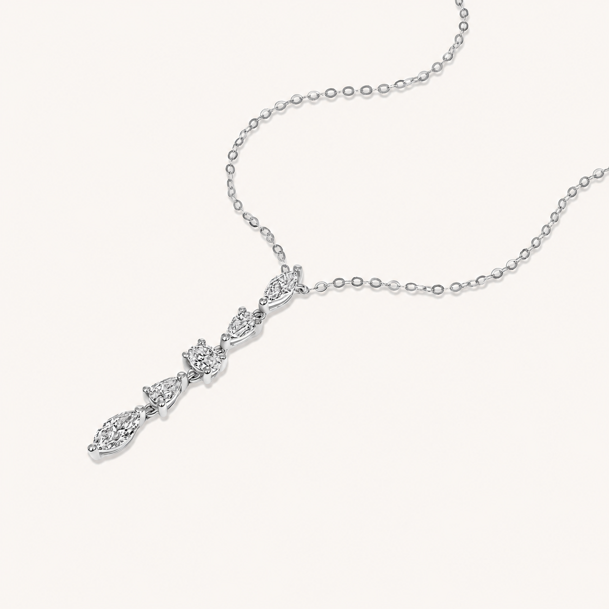White Gold Multi-Diamond Dangling Necklace