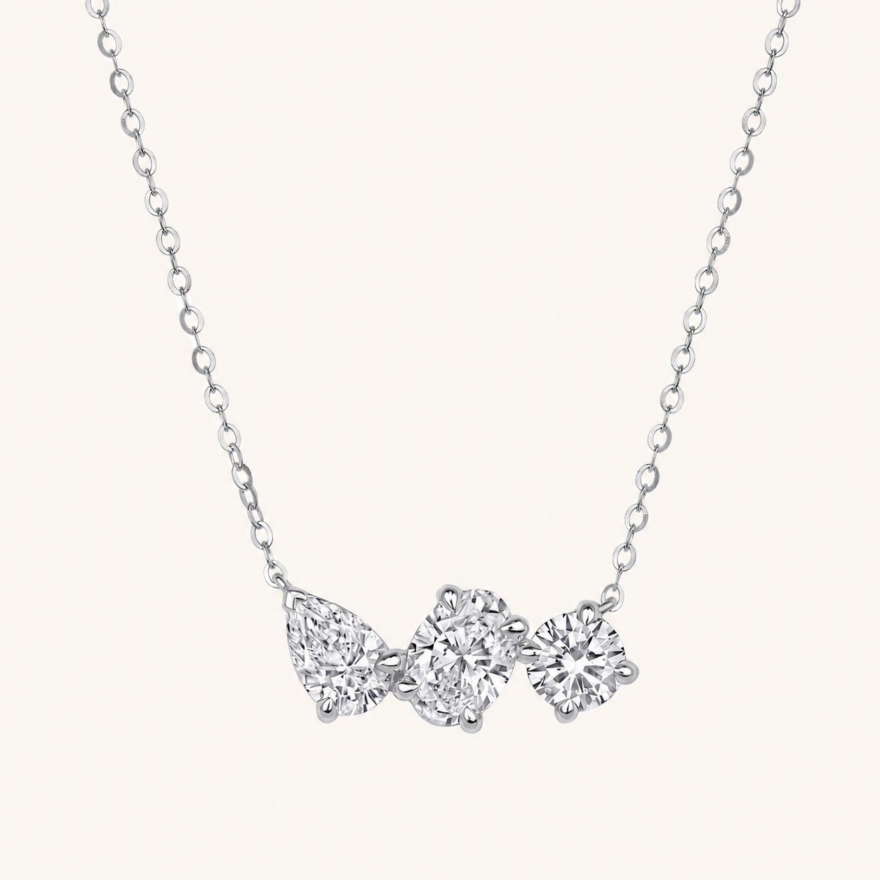 White Gold Multi-Diamond Trio Necklace