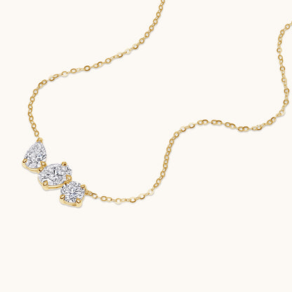 Yellow Gold Multi-Diamond Trio Necklace