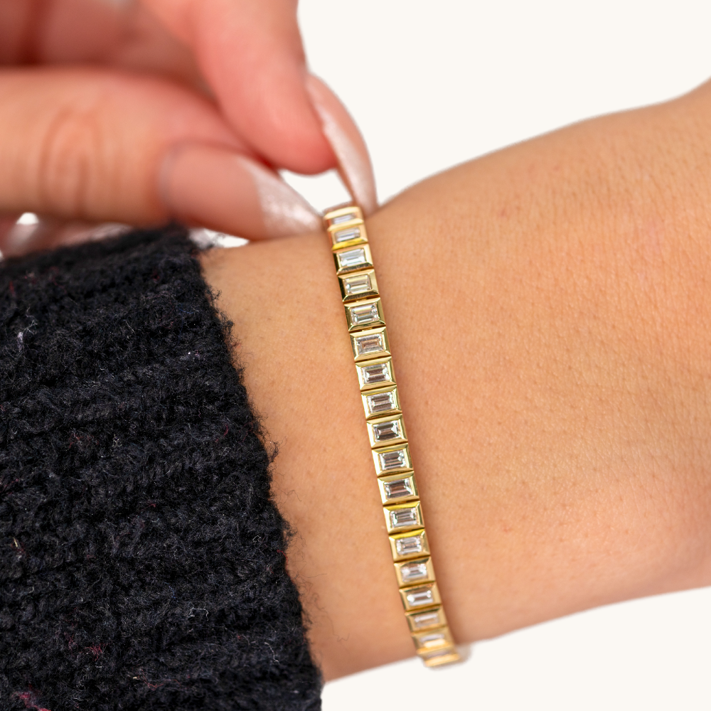 Bezel Set Baguette Lab Diamond Tennis Bracelet