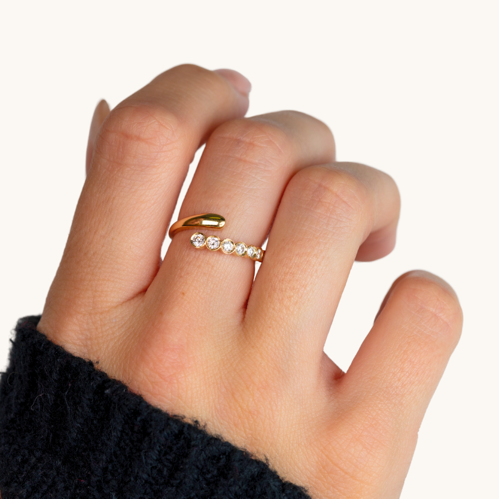 Round Diamond Bezel Cocktail Wrap Ring