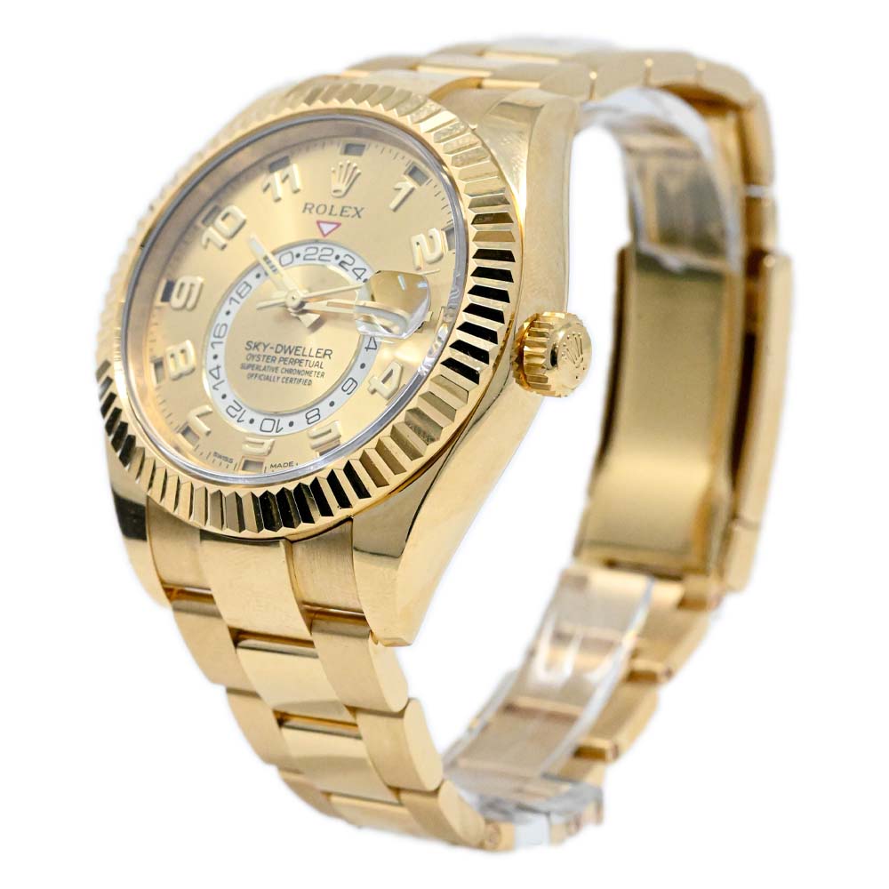 Rolex Sky Dweller Yellow Gold 42mm Champagne Arabic Dial Watch Reference #: 326938 - Happy Jewelers Fine Jewelry Lifetime Warranty