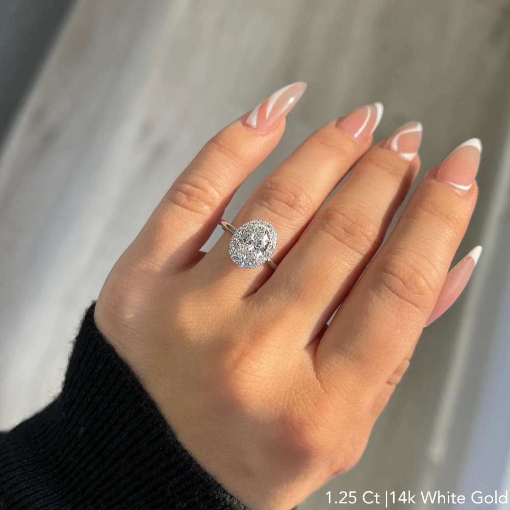 Oval Lab Diamond Engagement Ring with Halo - Happy Jewelers Fine Jewelry Lifetime Warranty