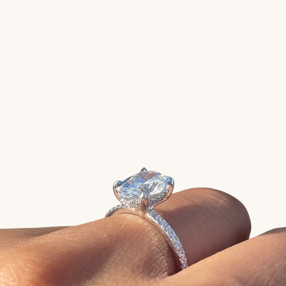 Oval Lab Diamond Engagement Ring with Signature Setting