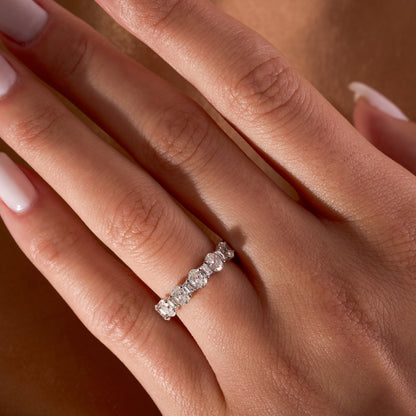 White Gold Oval + Baguette Lab Diamond Eternity Band On Figure