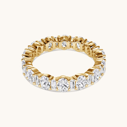 Yellow Gold Oval + Baguette Lab Diamond Eternity Band