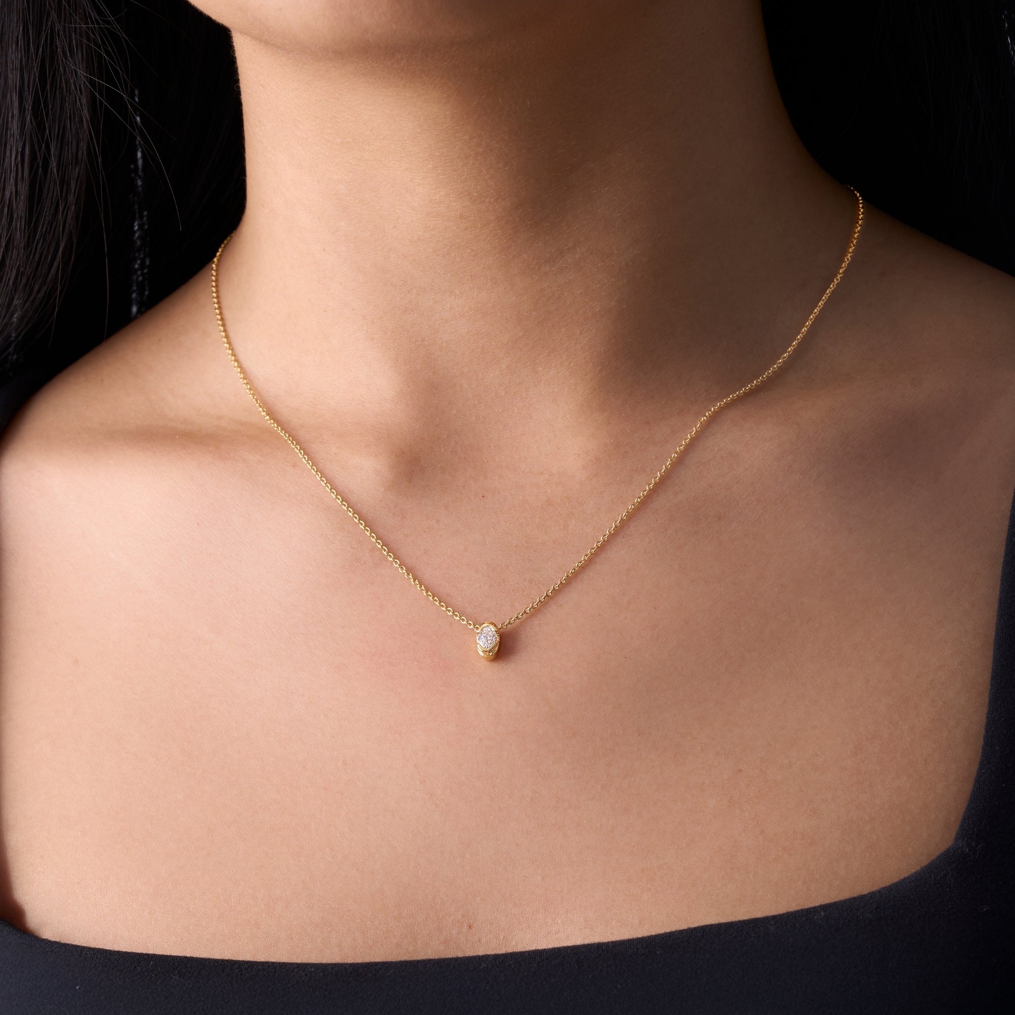 Bezel Oval Lab Diamond Solitaire Pendant - Happy Jewelers Fine Jewelry Lifetime Warranty