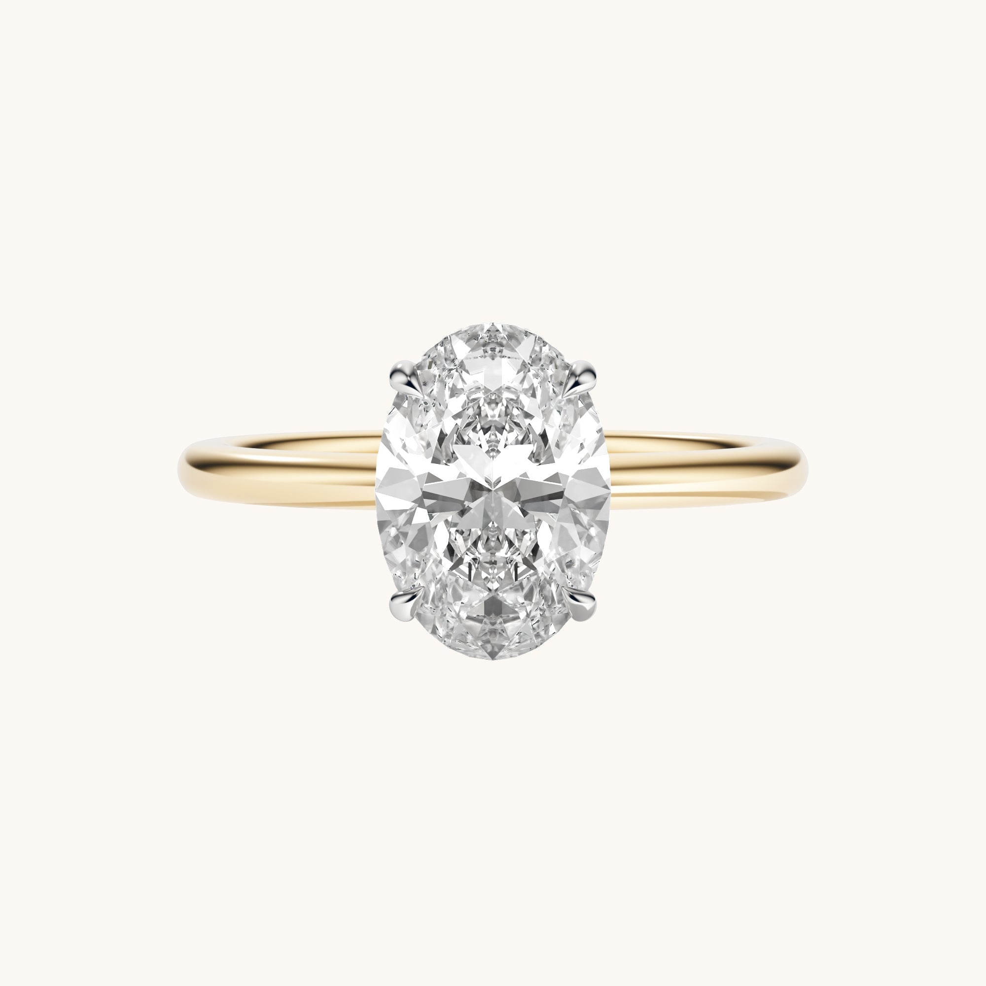 Oval Lab Diamond Solitaire Engagement Ring with Hidden Halo