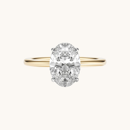 Oval Lab Diamond Solitaire Engagement Ring with Hidden Halo
