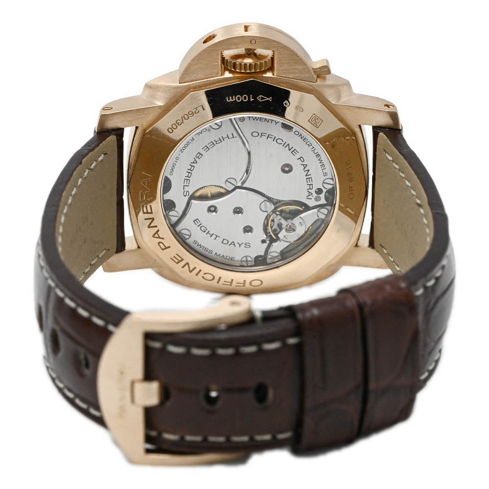 Panerai Men's Luminor 1950 8 Days GMT 18K Rose Gold 44mm Brown Dial Watch Reference #: PAM00289 - Happy Jewelers Fine Jewelry Lifetime Warranty