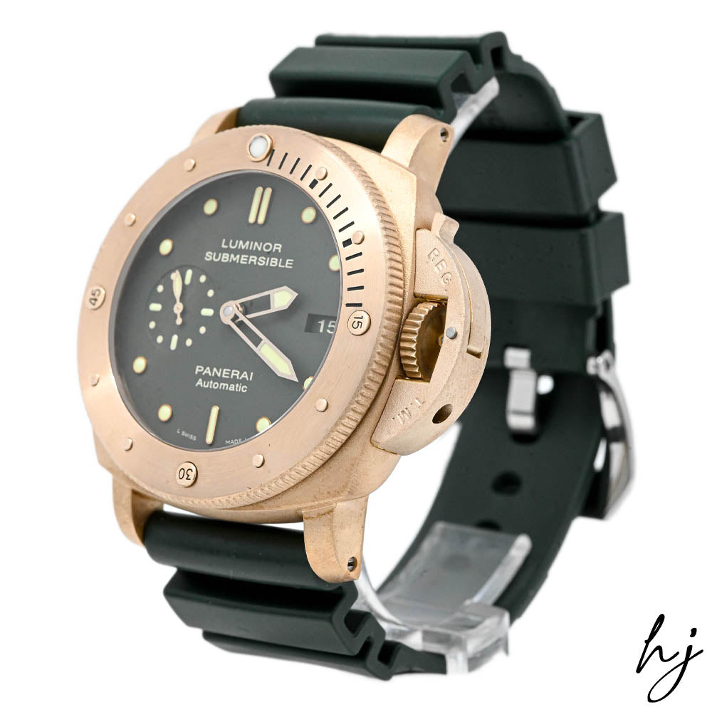 Panerai Men's Luminor Submersible 1950 "Bronzo" 47mm Green Dot Dial Watch Reference #: PAM00382 - Happy Jewelers Fine Jewelry Lifetime Warranty