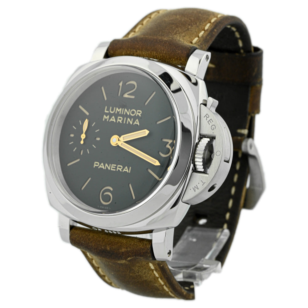 Panerai Men's Luminor Marina Stainless Steel 47mm Black Stick & Arabic Numeral Dial Watch Reference #: PAM00422 - Happy Jewelers Fine Jewelry Lifetime Warranty