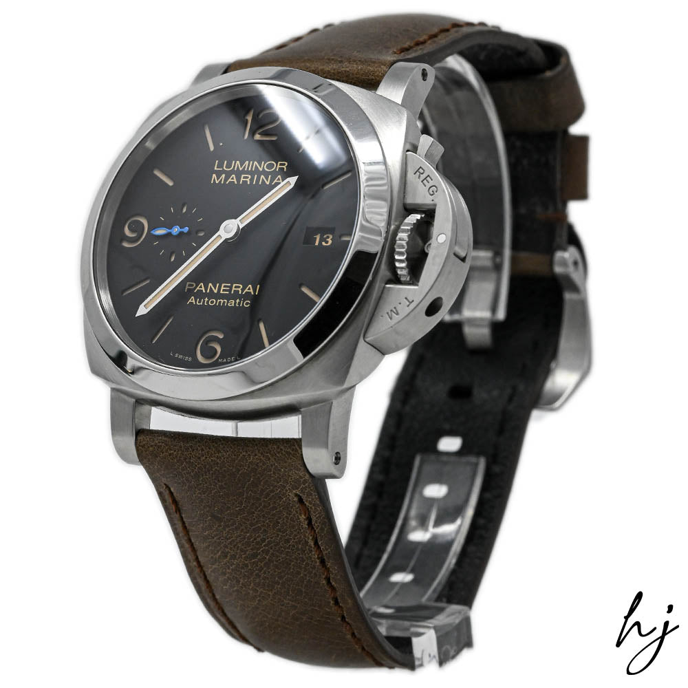 Panerai Men's Luminor Marina Stainless Steel 44mm Black Stick & Arabic Numeral Dial Watch Reference #: PAM01312 - Happy Jewelers Fine Jewelry Lifetime Warranty