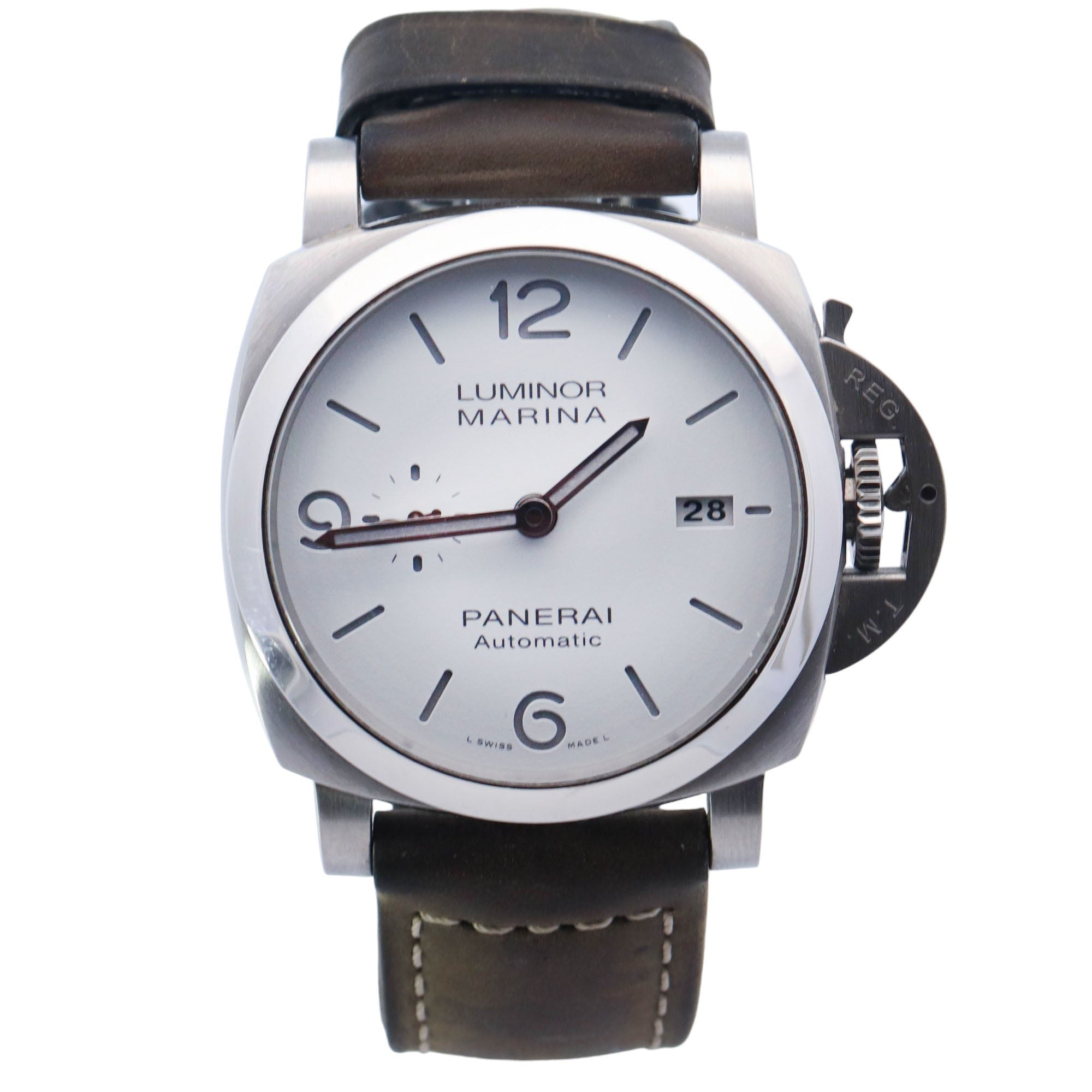 Panerai Luminor Stainless Steel 44mm White Arabic & Stick Dial Watch Reference# PAM01314 - Happy Jewelers Fine Jewelry Lifetime Warranty
