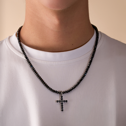 Men's Black Spinel Cross Pendant Necklace - Happy Jewelers Fine Jewelry Lifetime Warranty