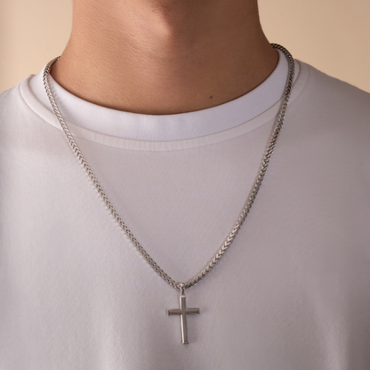 Men's Silver Franco Chain with Cross Pendant - Happy Jewelers Fine Jewelry Lifetime Warranty