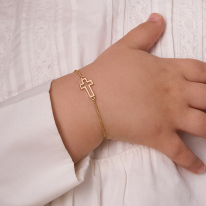 Kid's Sideways Open Cross Dainty Bracelet - Happy Jewelers Fine Jewelry Lifetime Warranty