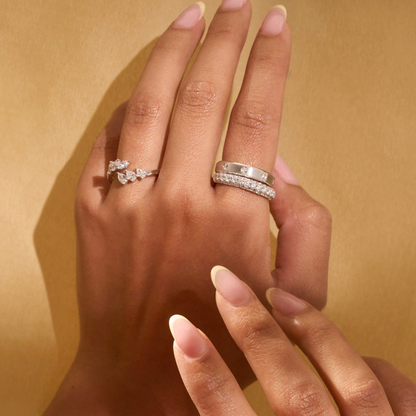Three Row Pave Diamond Halfway Band - Happy Jewelers Fine Jewelry Lifetime Warranty