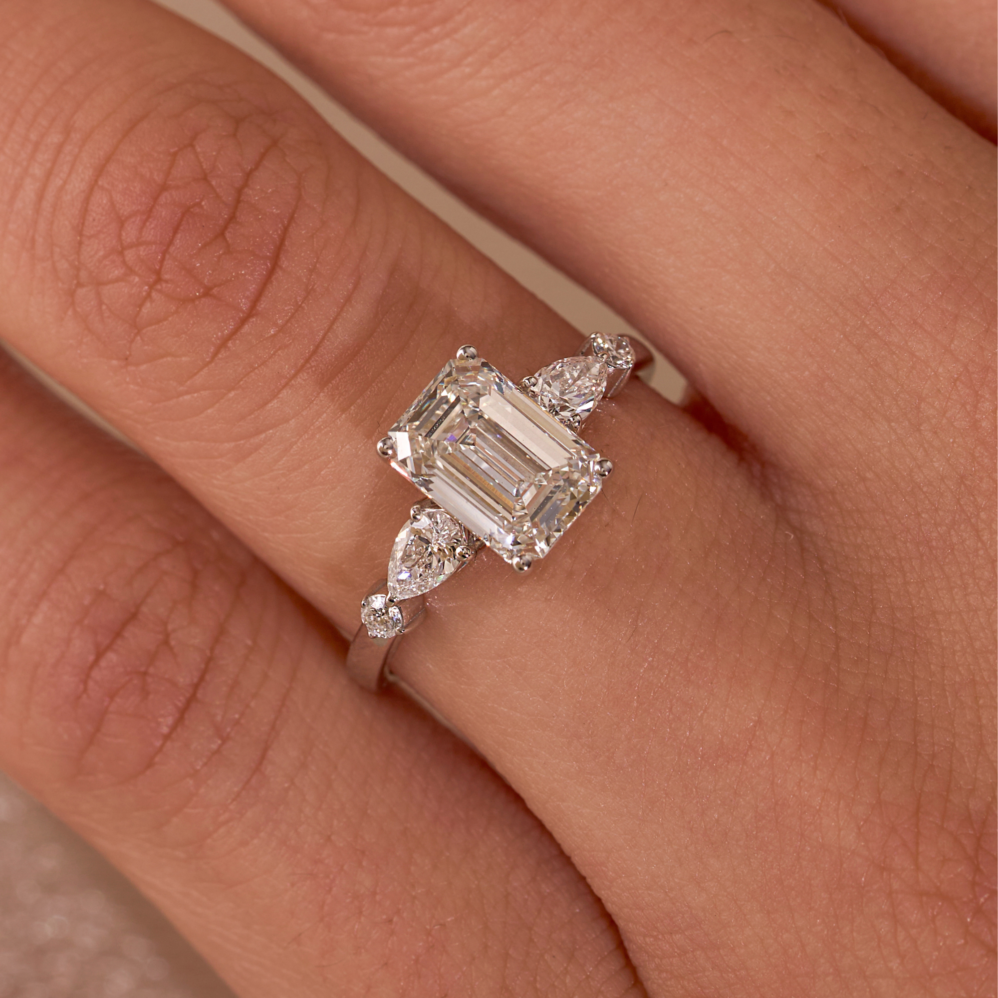 2.08 Emerald Lab Diamond Engagement Ring with Side Stones - Happy Jewelers Fine Jewelry Lifetime Warranty