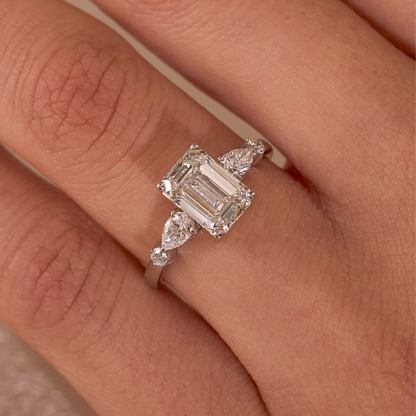 2.08 Emerald Lab Diamond Engagement Ring with Side Stones - Happy Jewelers Fine Jewelry Lifetime Warranty