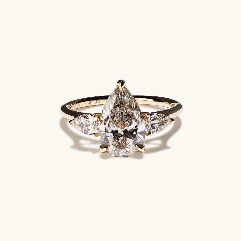 2.11 Pear Lab Diamond 3-Stone Engagement Ring with Hidden Halo - Happy Jewelers Fine Jewelry Lifetime Warranty
