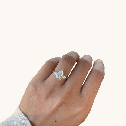 2.11 Pear Lab Diamond 3-Stone Engagement Ring with Hidden Halo - Happy Jewelers Fine Jewelry Lifetime Warranty