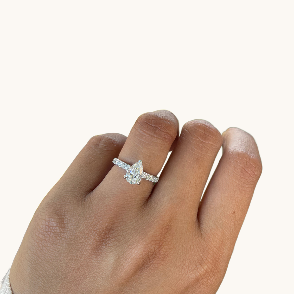 1.07 Pear Lab Diamond Engagement Ring with Halo