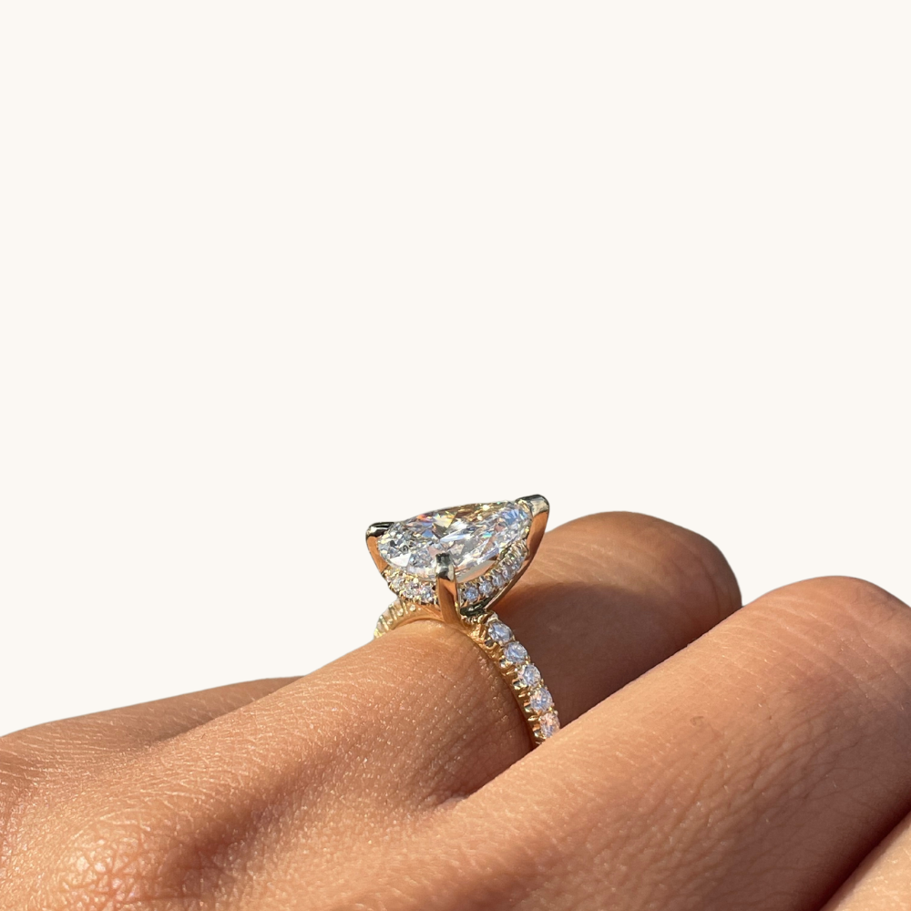 2.53 Pear Lab Diamond Engagement Ring with Hidden Halo