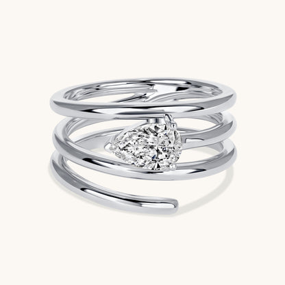 White Gold Pear Lab Diamond Spiral Ring