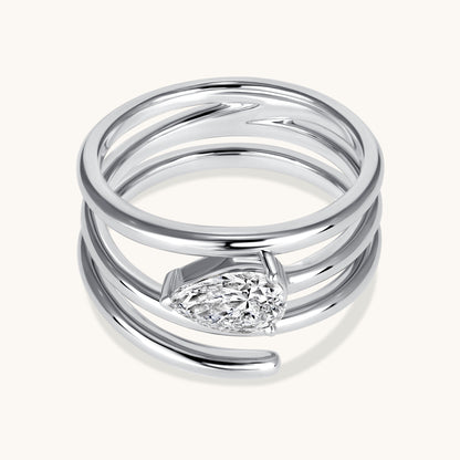 White Gold Pear Lab Diamond Spiral Ring