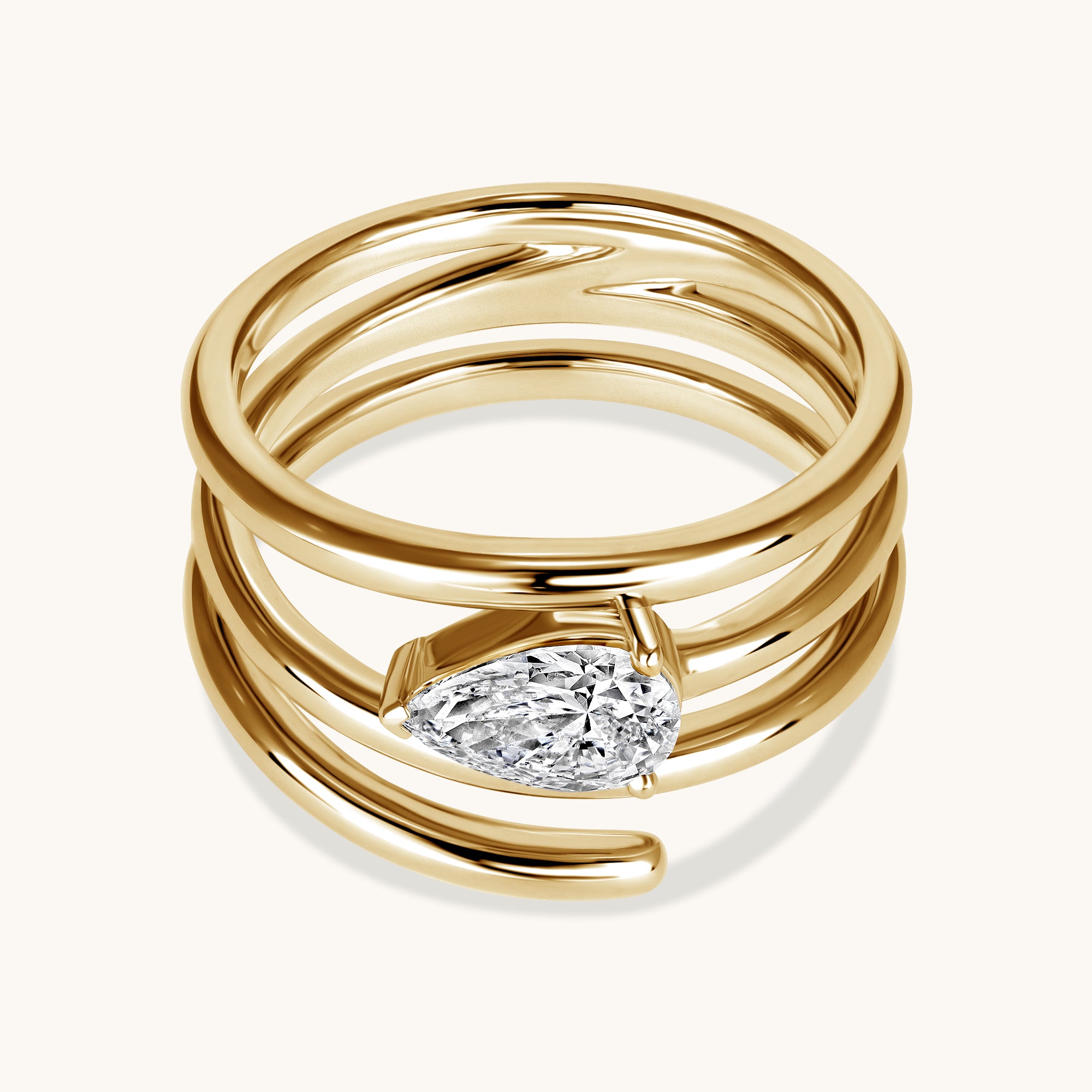 Yellow Gold Pear Lab Diamond Spiral Ring