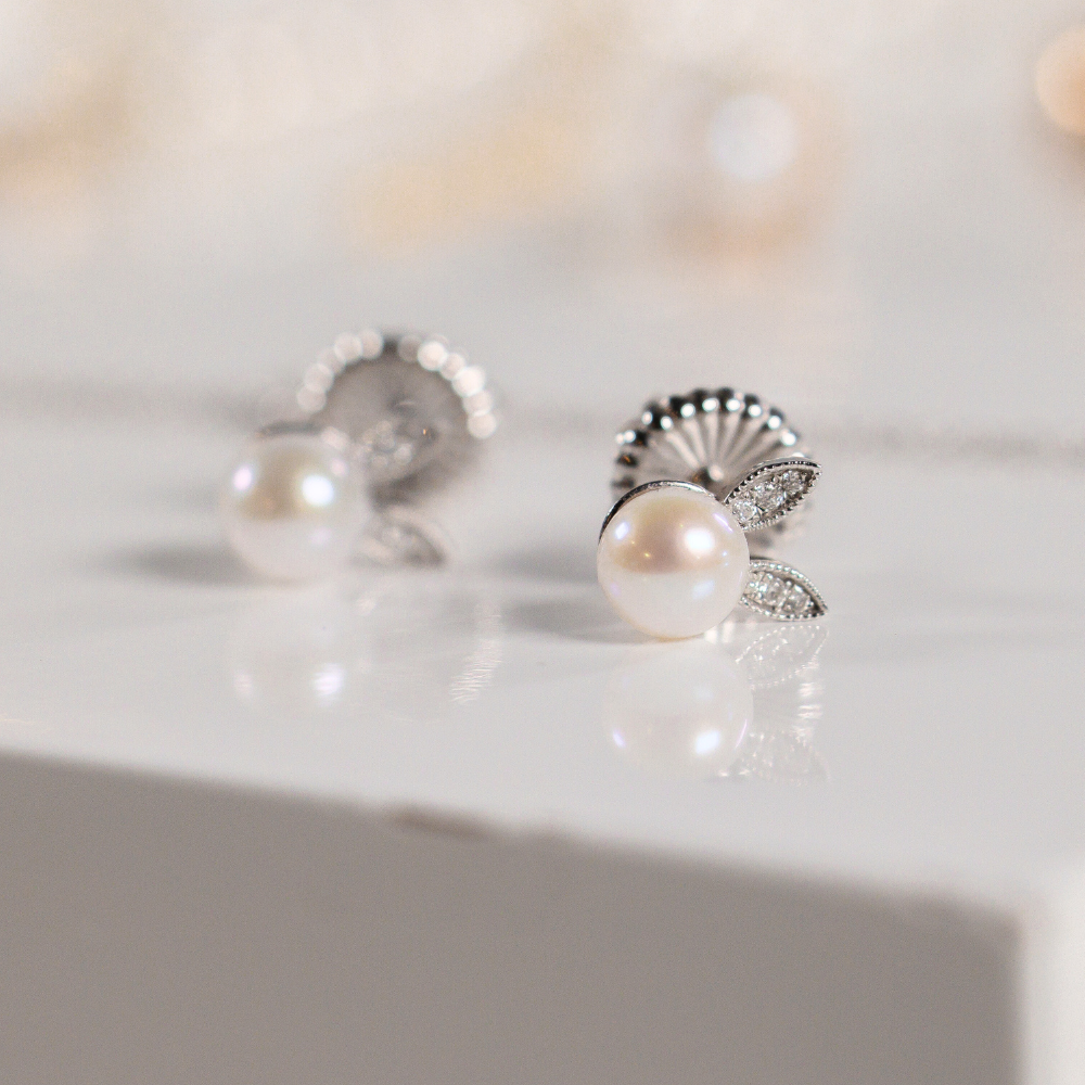 Diamond and Pearl Bunny Stud Earrings