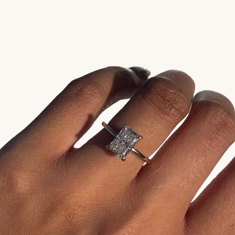 1.74 Radiant Lab Diamond Engagement Ring with Hidden Halo